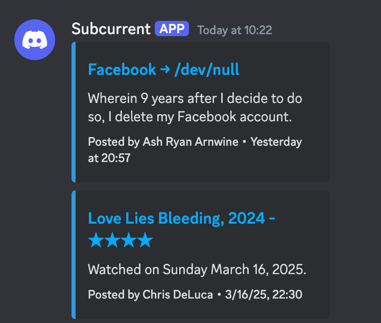 Subcurrent RSS bot in Discord 